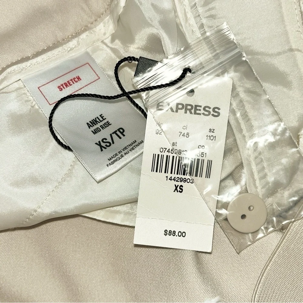 NWT Express Cream Ankle Pant Lace Up Detail XS Stretch Slim Straight Leg